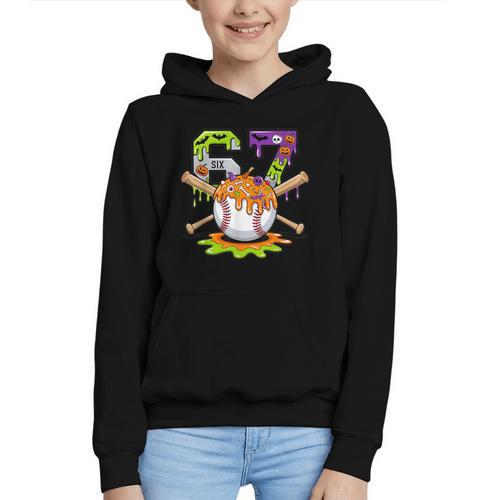 Spooky Halloween Baseball Ice Cream Dripping Six Seven 6 7 Graphic Youth Hoodie - Sportilla