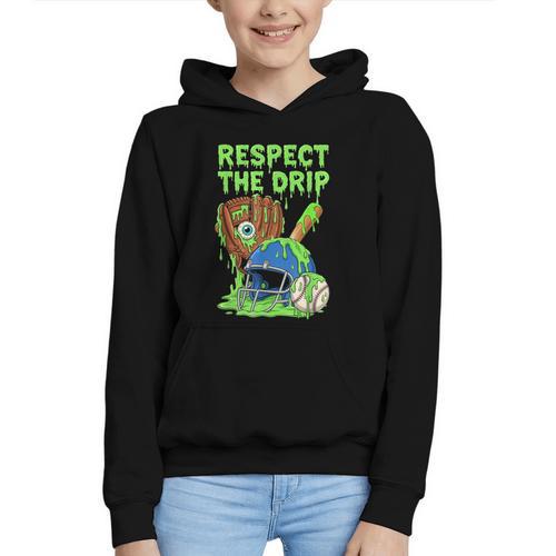 Spooky Zombie Respect The Drip Baseball Halloween Graphic Youth Hoodie - Sportilla
