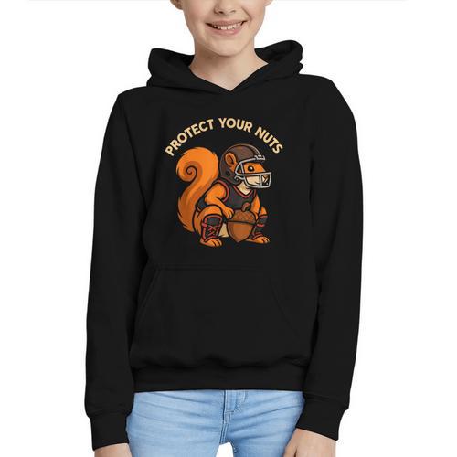 Squirell Baseball Catcher Player Joke Tee Protect Your Nuts Graphic Youth Hoodie - Sportilla