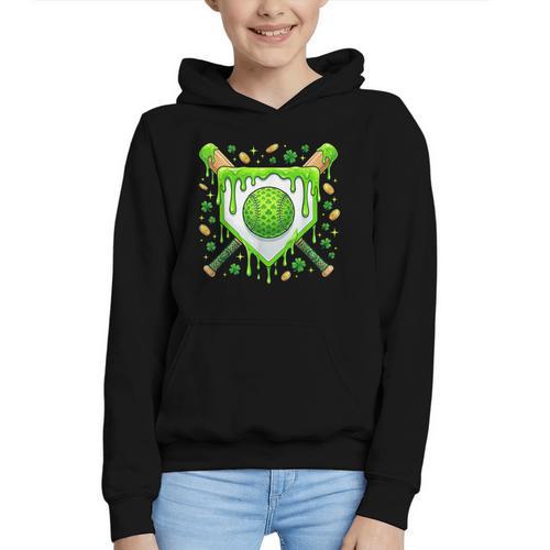 St Patrick Day Baseball Drip Ice Cream Boys Men Graphic Youth Hoodie - Sportilla