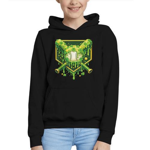 St Patrick's Day Baseball Boys Ice Cream Drip Youth Kids Graphic Youth Hoodie - Sportilla
