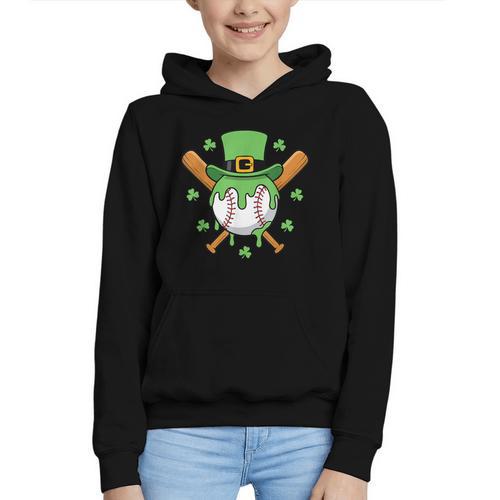 St Patricks Day Baseball Drip Ice Cream Baseball Home Plate Graphic Youth Hoodie - Sportilla
