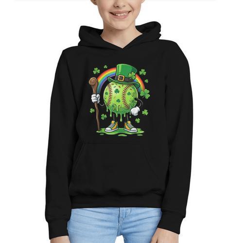 St Patricks Day Baseball Leprechaun Rainbow Green Baseball Graphic Youth Hoodie - Sportilla