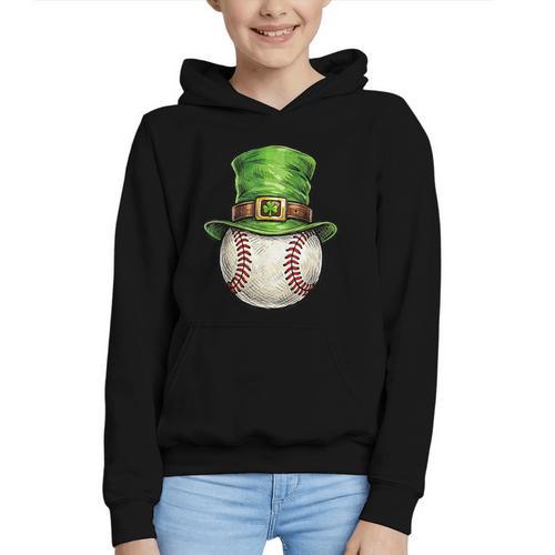 St Patricks Day Baseball Player Leprechaun Hat Men Boys Kids Graphic Youth Hoodie - Sportilla