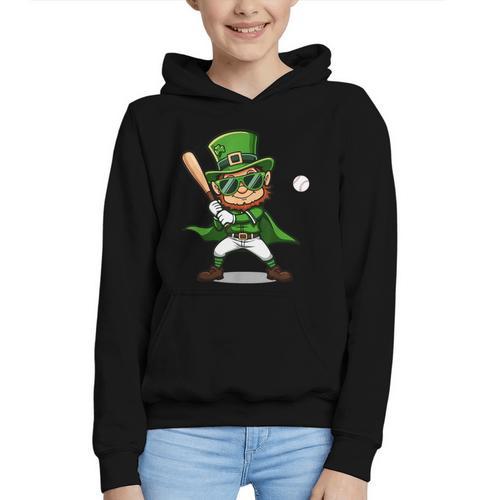 St Patrick’s Day Leprechaun Baseball Irish Graphic Graphic Youth Hoodie - Sportilla