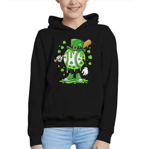 St Patricks Day Shamrock Baseball Drip Icecream Irish Boys Graphic Youth Hoodie - Sportilla