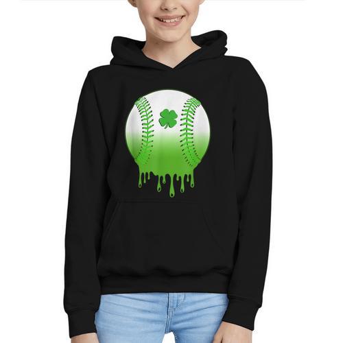 St Patricks Day Shamrock Baseball Irish Boys Kids Men Graphic Youth Hoodie - Sportilla