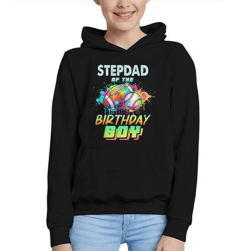 Stepdad Of The Birthday Boy Baseball Football Colorful Graphic Youth Hoodie - Sportilla