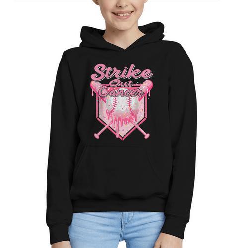 Strike Out Breast Cancer Baseball Drip For Boys Youth Graphic Youth Hoodie - Sportilla