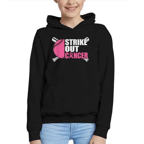 Strike Out Cancer Breast Cancer Awareness Baseball Warrior Graphic Youth Hoodie - Sportilla