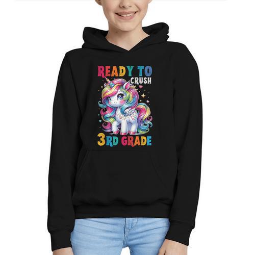 Student Unicorn Ready Back To School Crush 3rd Grade Girls Graphic Youth Hoodie - Savourry