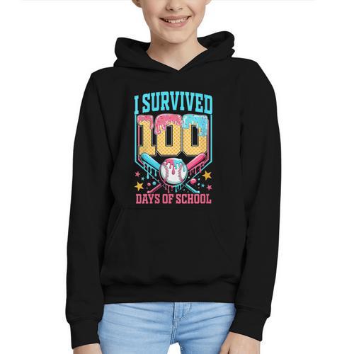 I Survived 100 Days Of School Baseball Drip Students Teacher Graphic Youth Hoodie - Sportilla