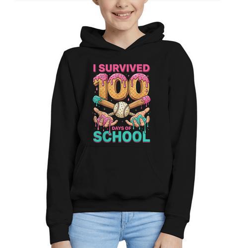 I Survived 100 Days Of School Baseball Ice Cream Drip Graphic Youth Hoodie - Sportilla