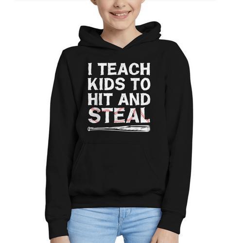 I Teach Kids To Hit And Steal Baseball Coach Sport Lover Men Graphic Youth Hoodie - Sportilla