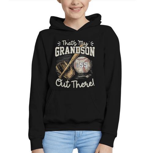 That's My Grandson Out There Jersey Number 55 Baseball Graphic Youth Hoodie - Sportilla