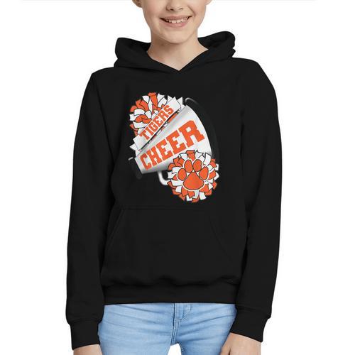 Tigers Cheerleading Back To School Cheer Team Spirit Orange Graphic Youth Hoodie - Savourry
