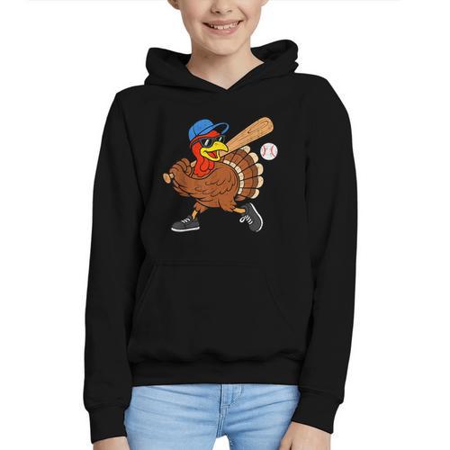 Turkey Baseball Thanksgiving Sports Humor Men Boy Kids Graphic Youth Hoodie - Sportilla