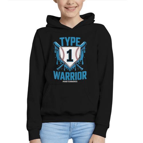 Type 1 Warrior Diabetes Awareness Baseball Enthusiasts Graphic Youth Hoodie - Sportilla