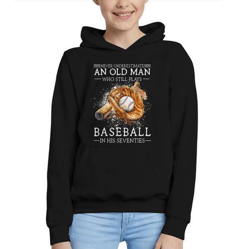 Never Underestimate An Old Man Who Still Plays Baseball Graphic Youth Hoodie - Sportilla