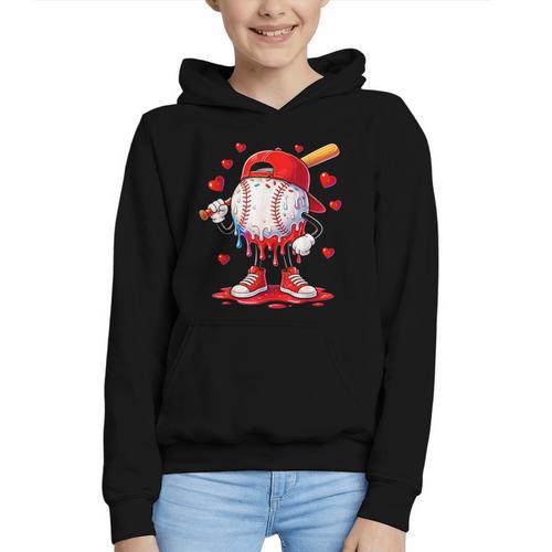Valentine Baseball Heart Drip Sport Love Valentines Day Boys Graphic Youth Hoodie - Sportilla