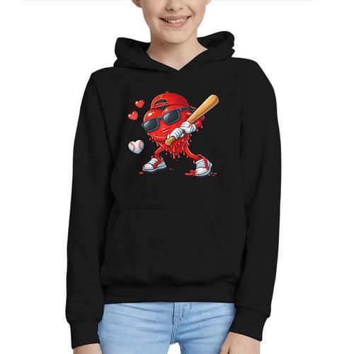 Valentine Baseball Heart Sports Love Valentines Day Boys Graphic Youth Hoodie - Sportilla