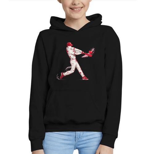 Valentines Day Baseball Batter Silhouette Heart For Men Boys Graphic Youth Hoodie - Sportilla