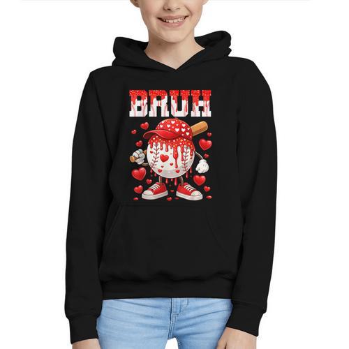 Valentines Day Baseball Drip Boys Bruh Ice Cream Toddler Kid Graphic Youth Hoodie - Sportilla