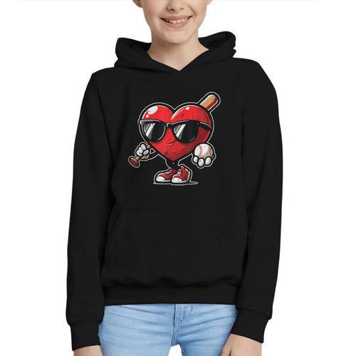 Valentines Day Baseball Heart Bat Sunglasses Men Boys Kids Graphic Youth Hoodie - Sportilla