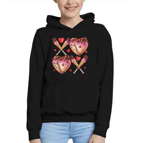 Valentines Day Drip Heart Baseball XOXO Boys Kids Men Sport Graphic Youth Hoodie - Sportilla