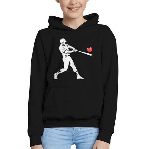 Valentines US Baseball Player Silhouette Heart Graphic Youth Hoodie - Sportilla