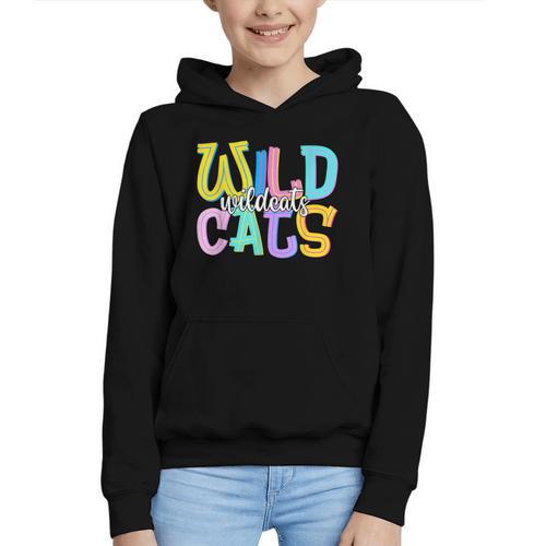 Wildcats School Spirit Groovy Back To School Girls Graphic Youth Hoodie - Savourry