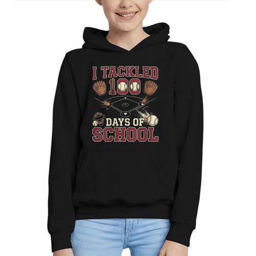 Women's 100 Days Of School Boys Kids Baseball Graphic Youth Hoodie - Sportilla