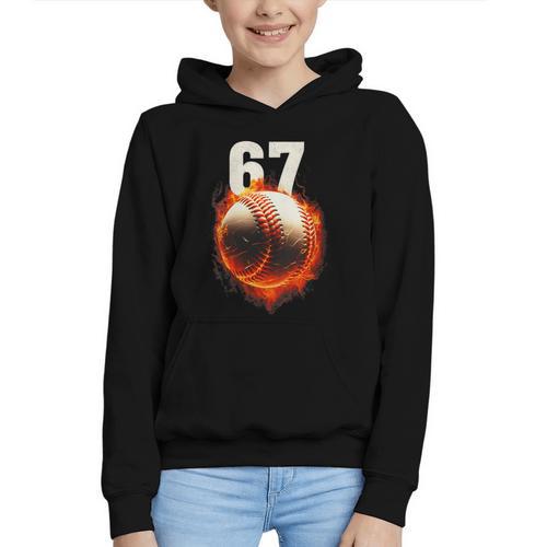 Women's 67 Baseball Boys Birthday Teens Six Seven Brainrot Graphic Youth Hoodie - Sportilla