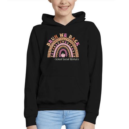 Women's Bruh We Back To School Social Worker Leopard Rainbow Graphic Youth Hoodie - Savourry