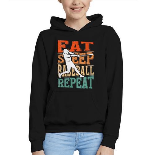 Women's Eat Sleep Baseball Repeat Vintage Player Sport Lover Retro Graphic Youth Hoodie - Sportilla
