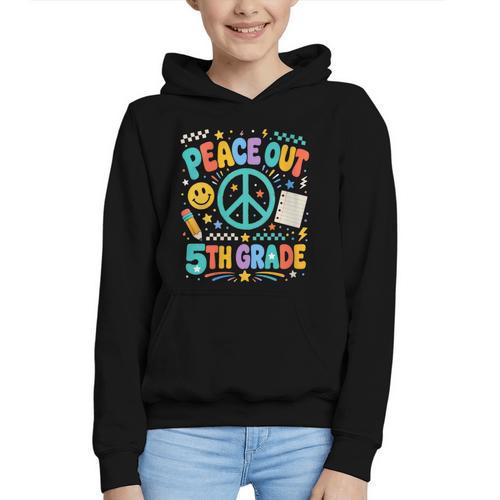 Women's Peace Out 5th Grade Retro Back To School Students Graphic Youth Hoodie - Savourry