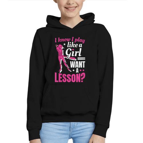Women's Play Like A Girl Softball Baseball Girls Graphic Youth Hoodie - Sportilla