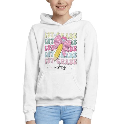 1st Grade Vibes Girl Coquette Bow First Grade Back To School Graphic Youth Hoodie - Savourry