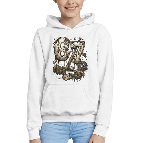 67 Baseball Six Seven Baseball 6 7 Kids Boys Girls Graphic Youth Hoodie - Sportilla