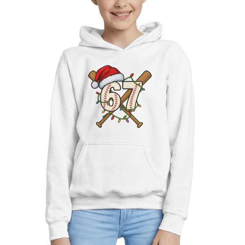 67 Baseball Xmas Lights Santa Hat Holiday Graphic Youth Hoodie - Sportilla