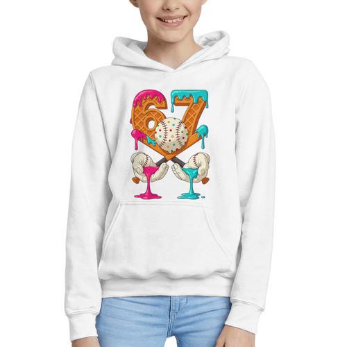 67 Ice Cream Drip Baseball Number 67 Player 67th Birthday Premium Tri-Blend Graphic Youth Hoodie - Sportilla