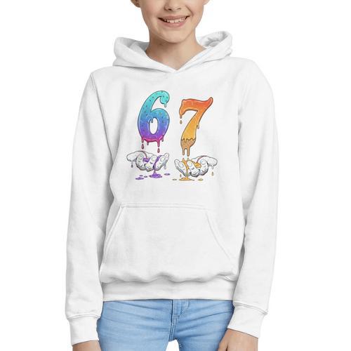 67 Meme Baseball Kids Girls Humor Number 6 7 Graphic Youth Hoodie - Sportilla