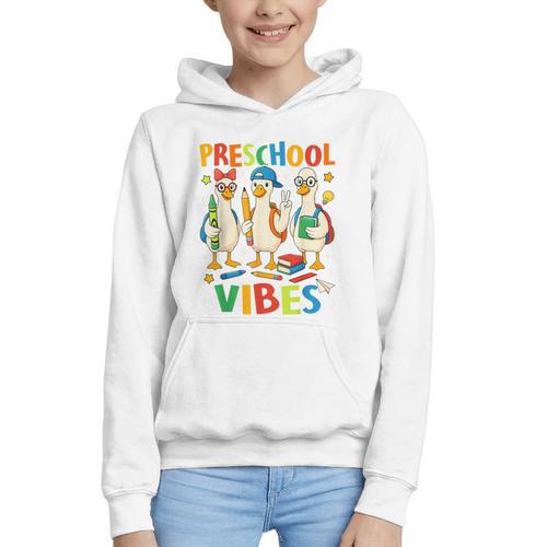 Back To School Cute Goose Preschool Vibes Girls Boys Graphic Youth Hoodie - Savourry