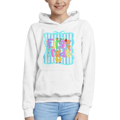 Back To School First Grade For Teen Girls Bow 1st Grade Kids Graphic Youth Hoodie - Savourry