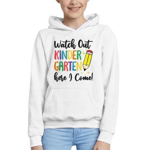 Back To School Kids Watch Out Kindergarten Here I Come Graphic Youth Hoodie - Savourry