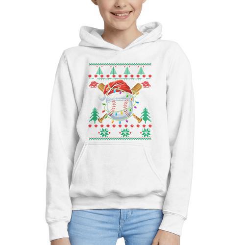 Baseball Christmas Ugly Sweater Santa Sport Men Kids Graphic Youth Hoodie - Sportilla
