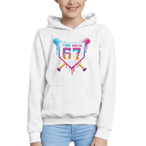 Baseball Drip I Was 6 Now I'm 7 67 Meme 7th Birthday Graphic Youth Hoodie - Sportilla