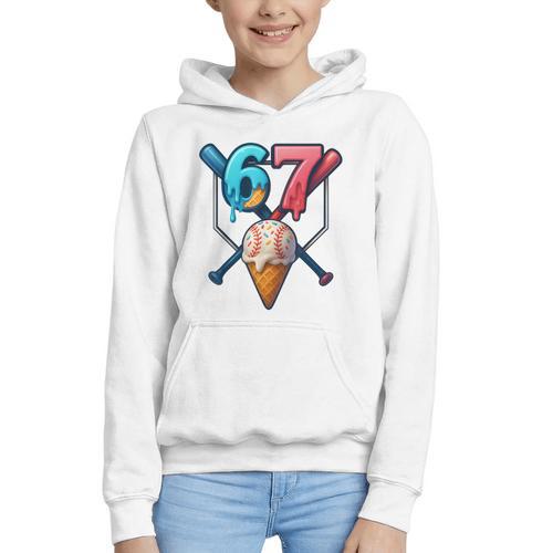 Baseball Ice Cream Drip 67 Six Seven Gen Alpha Slang Meme Graphic Youth Hoodie - Sportilla