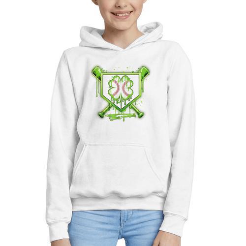 Baseball Icecream St Patrick's Day Lucky Charm Shamrock Drip Graphic Youth Hoodie - Sportilla