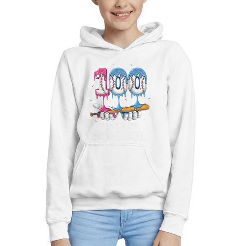 Baseball Player 100 Days Of School Sports Ice Cream Drip Premium Tri-Blend Graphic Youth Hoodie - Sportilla